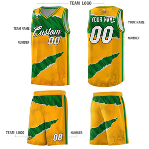 Custom Yellow Kelly Green-Hunter Green Tear Graffiti Pattern Sports Uniform Basketball Jersey