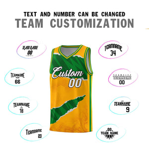 Custom Yellow Kelly Green-Hunter Green Tear Graffiti Pattern Sports Uniform Basketball Jersey