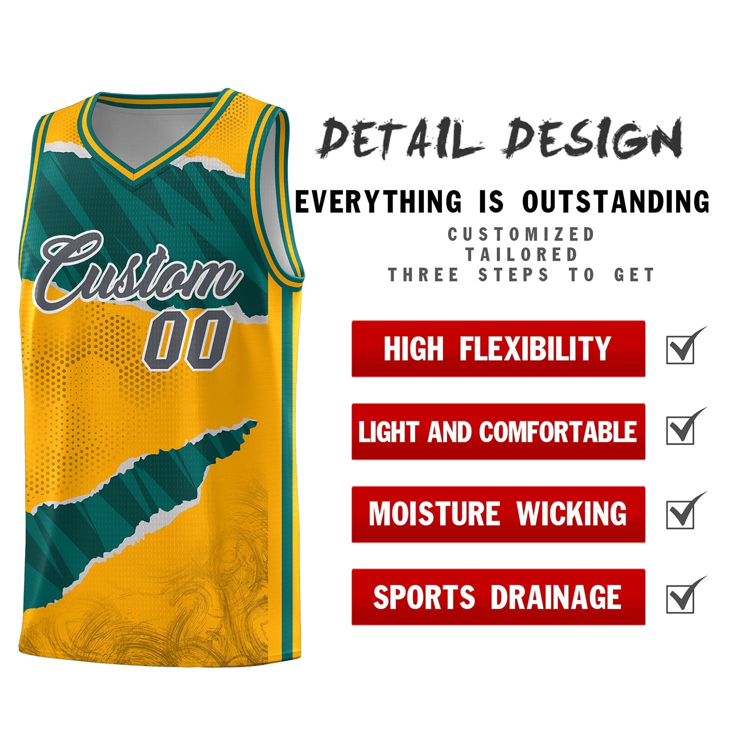 Custom Yellow Aqua-Black Tear Graffiti Pattern Sports Uniform Basketball Jersey