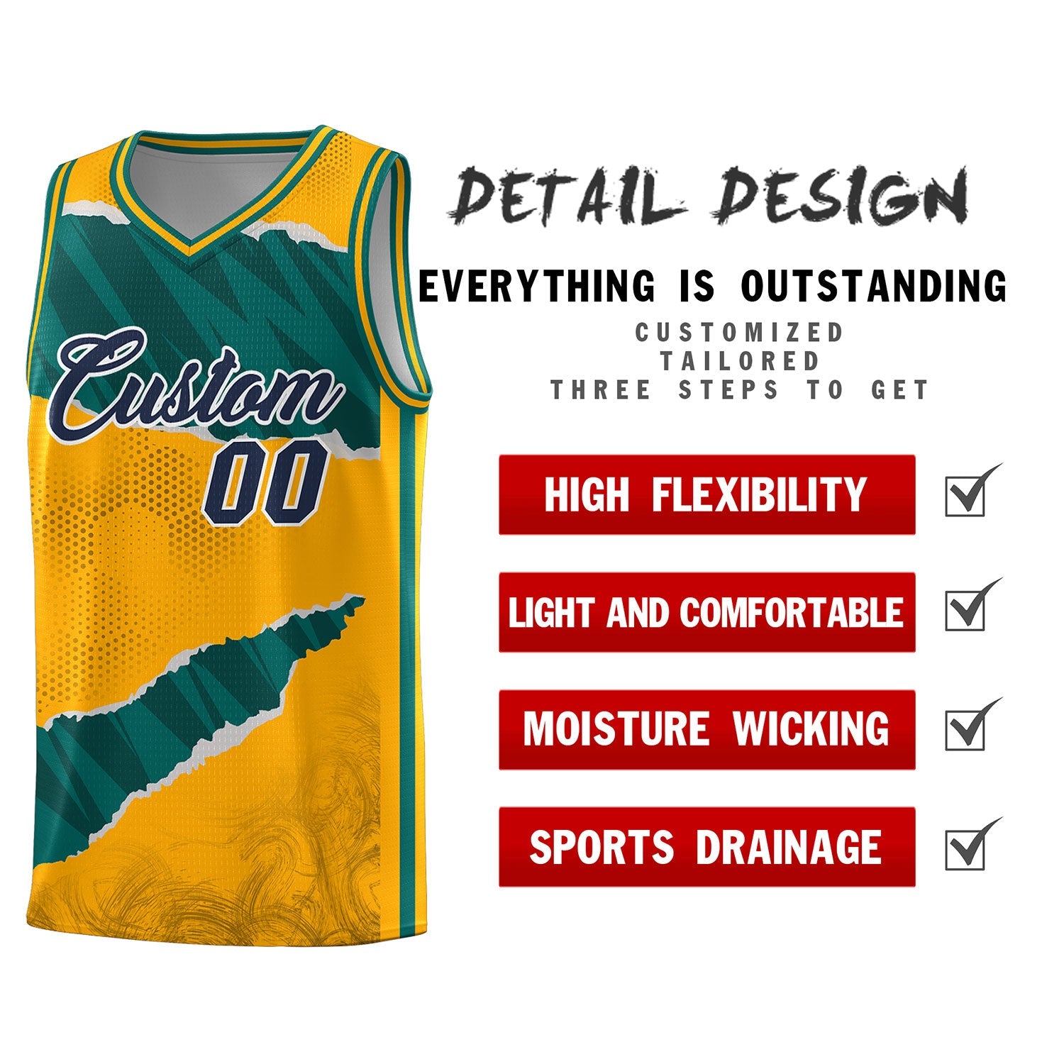 Custom Yellow Aqua-Black Tear Graffiti Pattern Sports Uniform Basketball Jersey