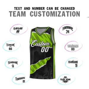 Custom Black Neon Green-Black Tear Graffiti Pattern Sports Uniform Basketball Jersey