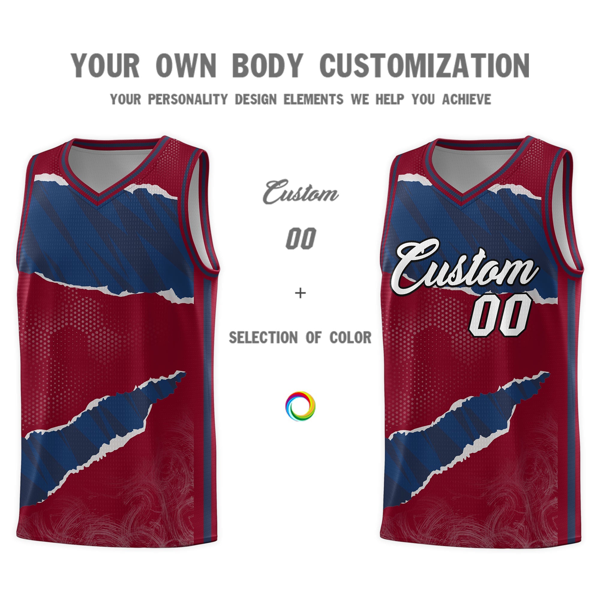 Custom Crimson Navy-Crimson Tear Graffiti Pattern Sports Uniform Basketball Jersey