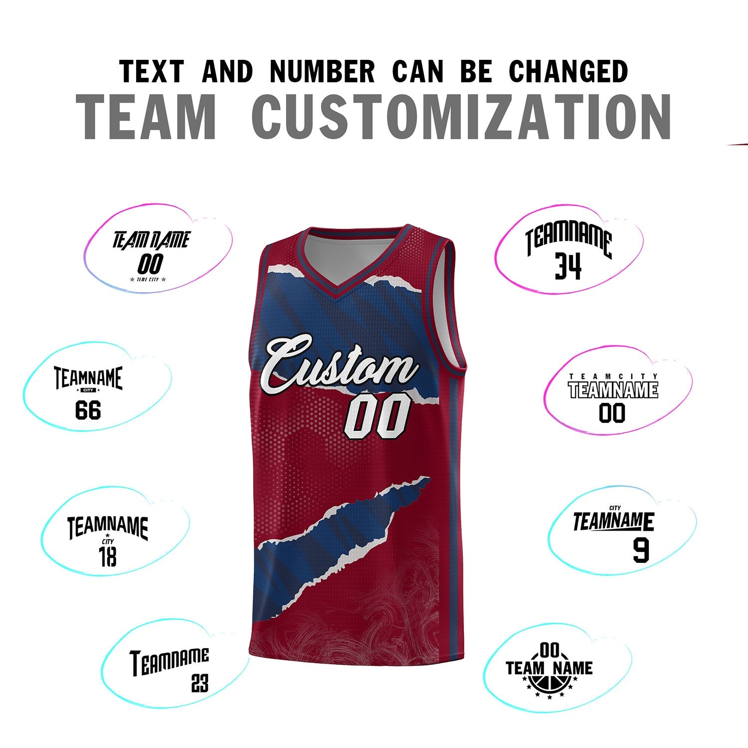 Custom Crimson Navy-Crimson Tear Graffiti Pattern Sports Uniform Basketball Jersey