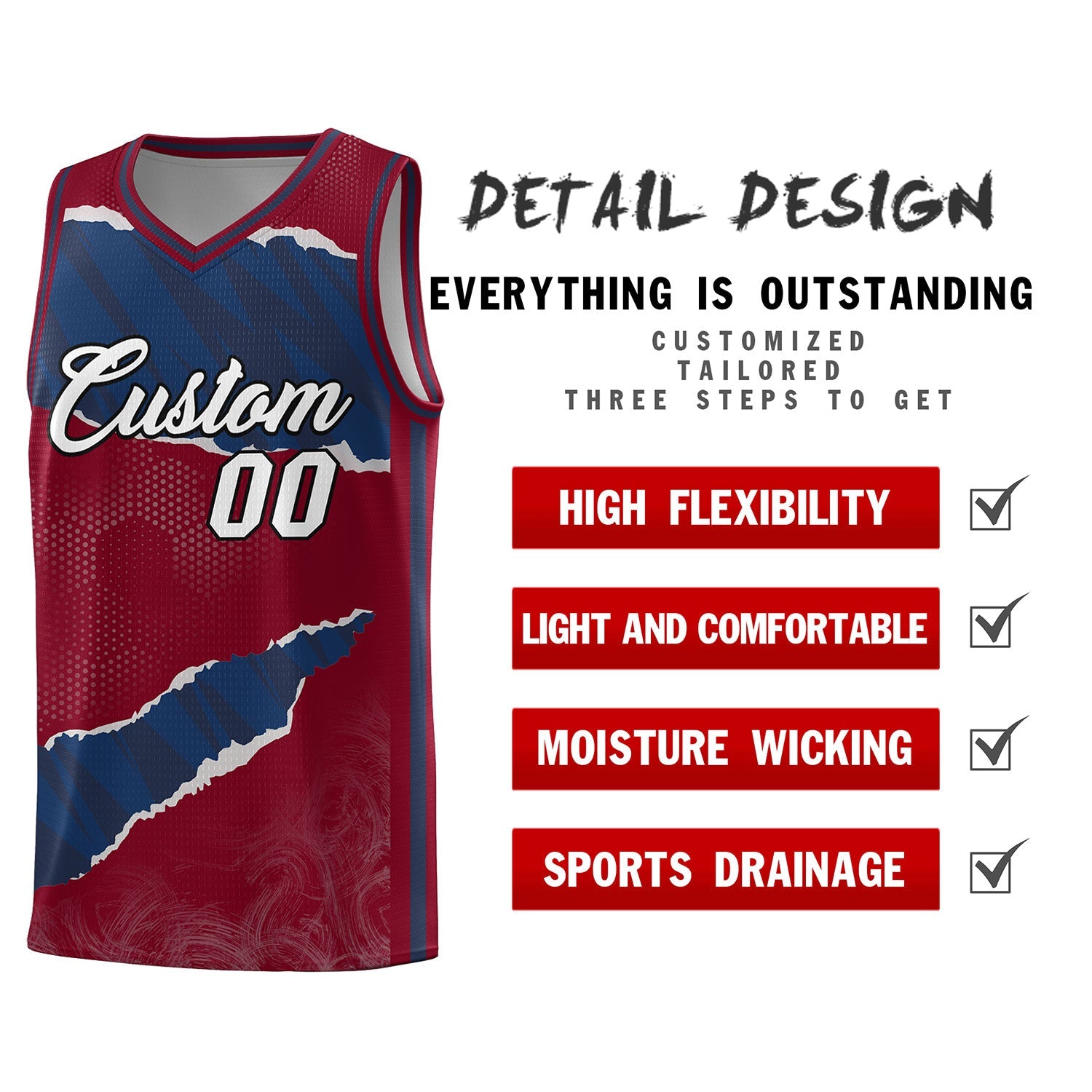 Custom Crimson Navy-Crimson Tear Graffiti Pattern Sports Uniform Basketball Jersey