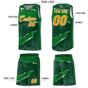 Custom Hunter Green Kelly Green-Hunter Green Tear Graffiti Pattern Sports Uniform Basketball Jersey