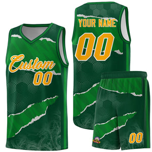 Custom Hunter Green Kelly Green-Hunter Green Tear Graffiti Pattern Sports Uniform Basketball Jersey