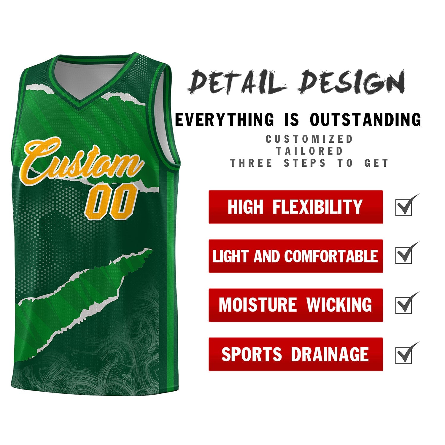 Custom Hunter Green Kelly Green-Hunter Green Tear Graffiti Pattern Sports Uniform Basketball Jersey