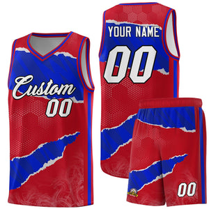 Custom Red Royal-Black Tear Graffiti Pattern Sports Uniform Basketball Jersey