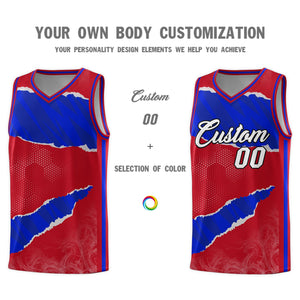 Custom Red Royal-Black Tear Graffiti Pattern Sports Uniform Basketball Jersey