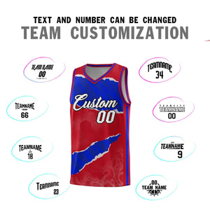 Custom Red Royal-Black Tear Graffiti Pattern Sports Uniform Basketball Jersey