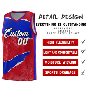 Custom Red Royal-Black Tear Graffiti Pattern Sports Uniform Basketball Jersey