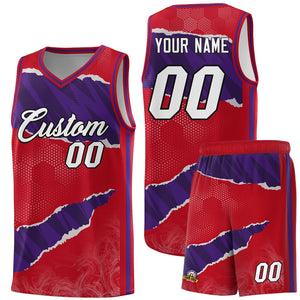 Custom Red Purple-Black Tear Graffiti Pattern Sports Uniform Basketball Jersey