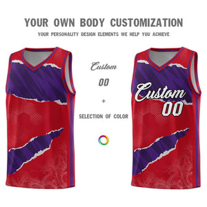 Custom Red Purple-Black Tear Graffiti Pattern Sports Uniform Basketball Jersey