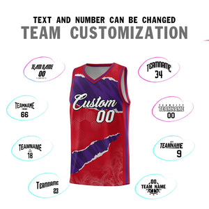 Custom Red Purple-Black Tear Graffiti Pattern Sports Uniform Basketball Jersey