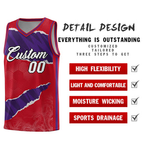 Custom Red Purple-Black Tear Graffiti Pattern Sports Uniform Basketball Jersey