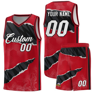 Custom Red Black-White Tear Graffiti Pattern Sports Uniform Basketball Jersey