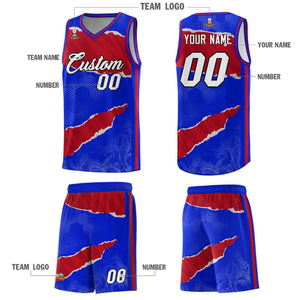 Custom Royal Red-Crimson Tear Graffiti Pattern Sports Uniform Basketball Jersey