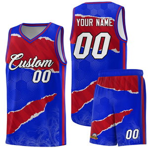 Custom Royal Red-Crimson Tear Graffiti Pattern Sports Uniform Basketball Jersey