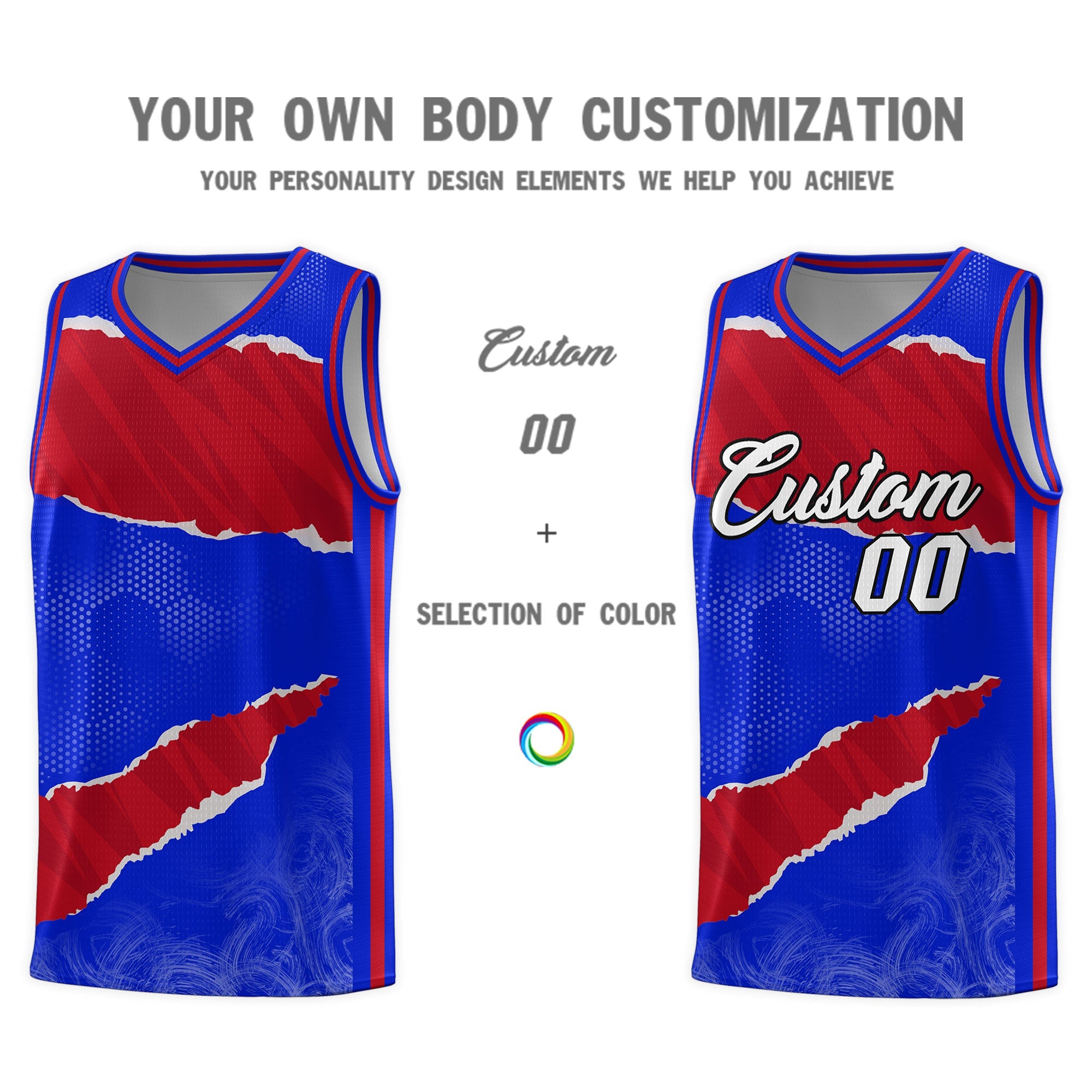 Custom Royal Red-Crimson Tear Graffiti Pattern Sports Uniform Basketball Jersey