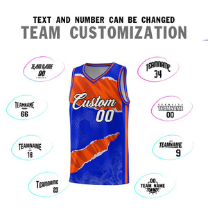 Custom Royal Orange-Black Tear Graffiti Pattern Sports Uniform Basketball Jersey