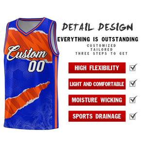 Custom Royal Orange-Black Tear Graffiti Pattern Sports Uniform Basketball Jersey