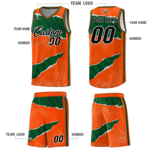 Custom Orange Green-Black Tear Graffiti Pattern Sports Uniform Basketball Jersey