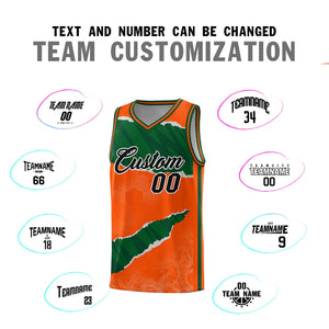 Custom Orange Green-Black Tear Graffiti Pattern Sports Uniform Basketball Jersey