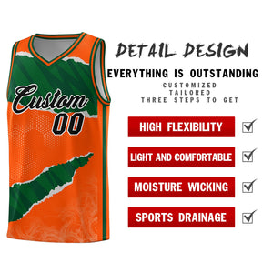 Custom Orange Green-Black Tear Graffiti Pattern Sports Uniform Basketball Jersey