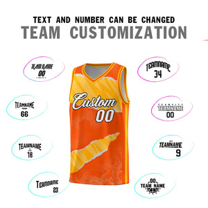 Custom Orange Yellow-White Tear Graffiti Pattern Sports Uniform Basketball Jersey