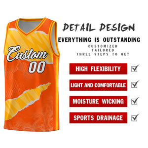 Custom Orange Yellow-White Tear Graffiti Pattern Sports Uniform Basketball Jersey