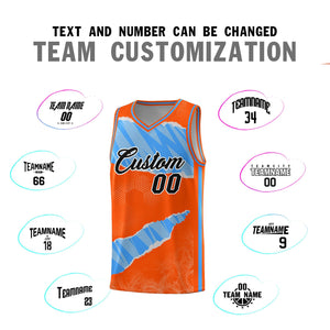 Custom Orange Light Blue-White Tear Graffiti Pattern Sports Uniform Basketball Jersey