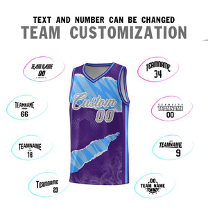 Custom Purple Light Blue-White Tear Graffiti Pattern Sports Uniform Basketball Jersey