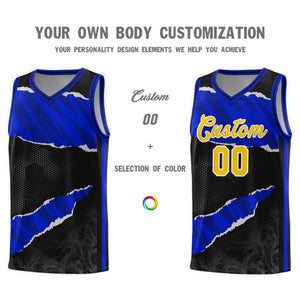 Custom Black Royal-Navy Tear Graffiti Pattern Sports Uniform Basketball Jersey