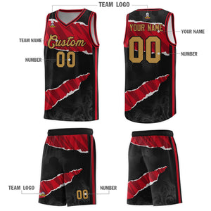 Custom Black Red-Black Tear Graffiti Pattern Sports Uniform Basketball Jersey