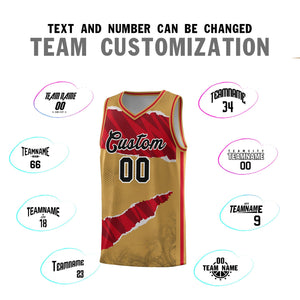 Custom Old Gold Red-Black Tear Graffiti Pattern Sports Uniform Basketball Jersey