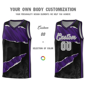 Custom Black Purple-Black Tear Graffiti Pattern Sports Uniform Basketball Jersey