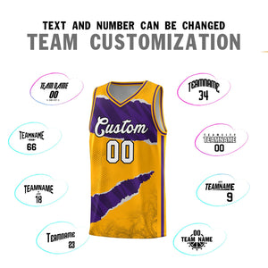 Custom Yellow Purple-Black Tear Graffiti Pattern Sports Uniform Basketball Jersey