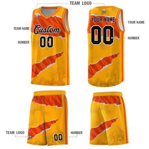 Custom Yellow Orange-Black Tear Graffiti Pattern Sports Uniform Basketball Jersey