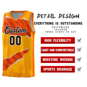 Custom Yellow Orange-Black Tear Graffiti Pattern Sports Uniform Basketball Jersey