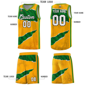 Custom Yellow Kelly Green-Hunter Green Tear Graffiti Pattern Sports Uniform Basketball Jersey