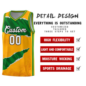 Custom Yellow Kelly Green-Hunter Green Tear Graffiti Pattern Sports Uniform Basketball Jersey