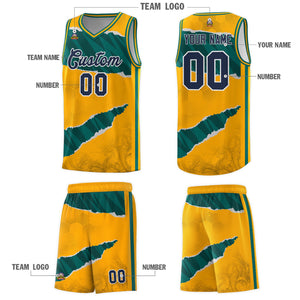 Custom Yellow Aqua-Black Tear Graffiti Pattern Sports Uniform Basketball Jersey