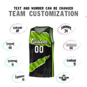 Custom Black Neon Green-Black Tear Graffiti Pattern Sports Uniform Basketball Jersey