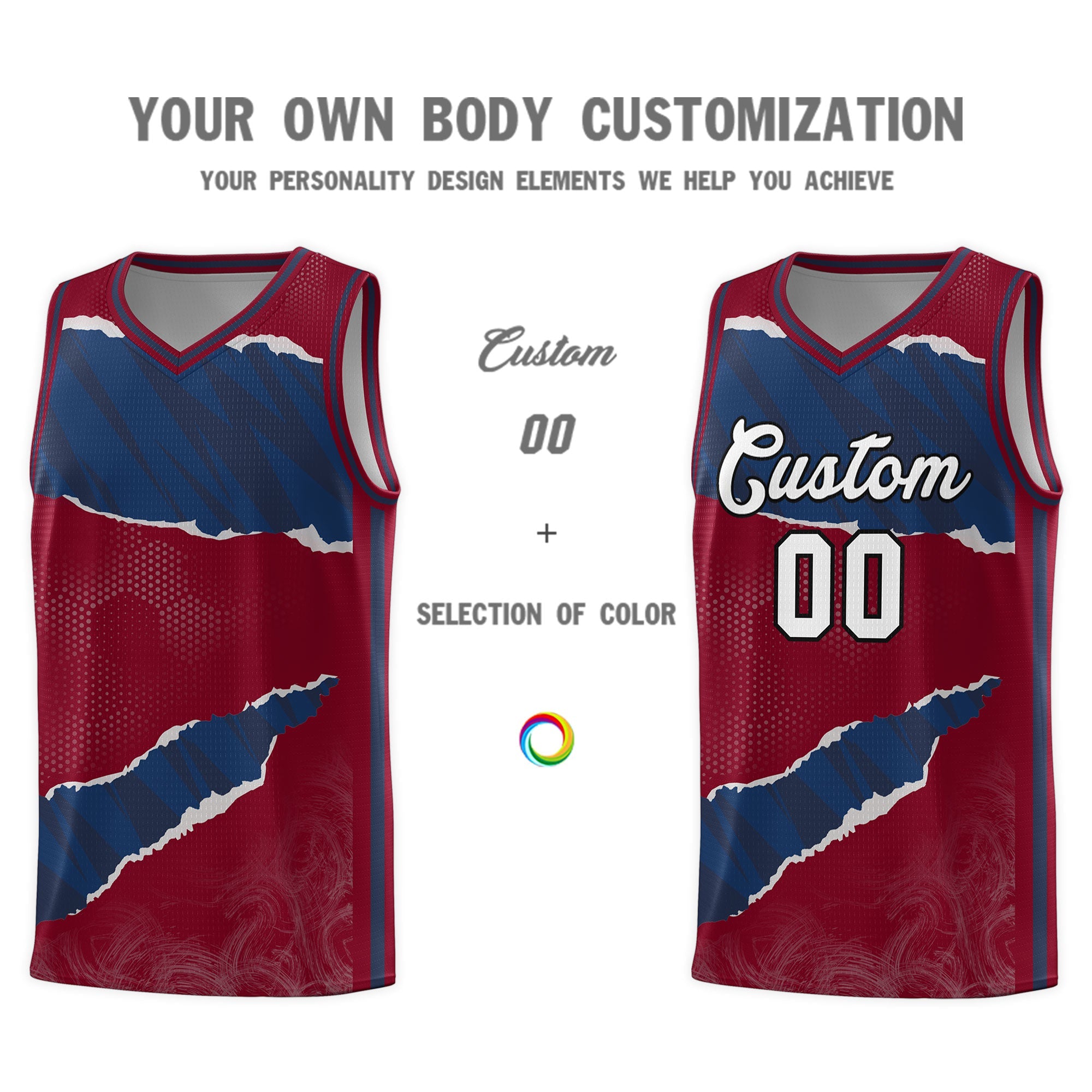 Custom Crimson Navy-Crimson Tear Graffiti Pattern Sports Uniform Basketball Jersey