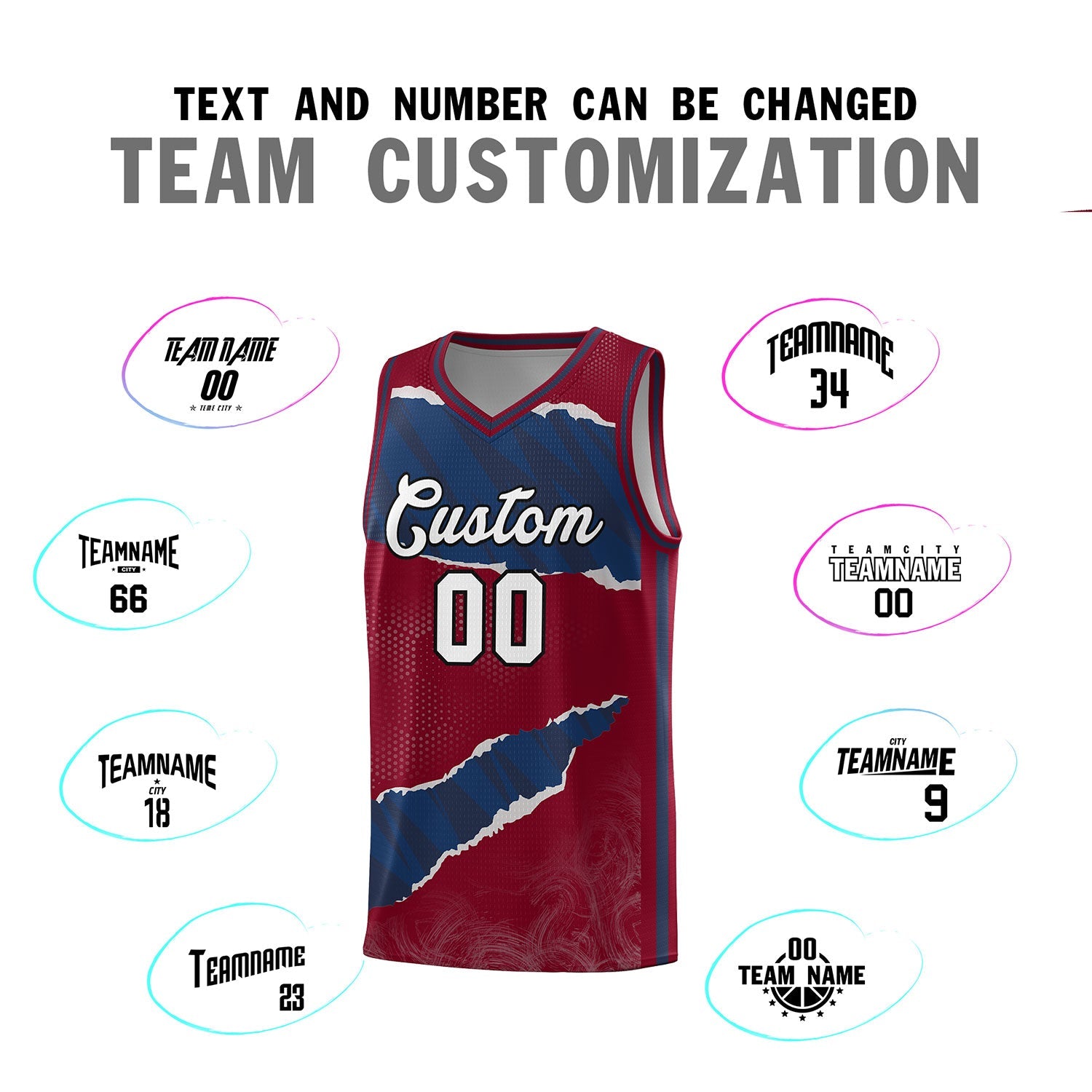 Custom Crimson Navy-Crimson Tear Graffiti Pattern Sports Uniform Basketball Jersey