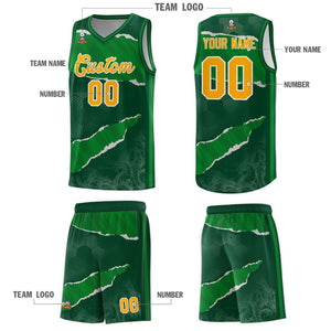 Custom Hunter Green Kelly Green-Hunter Green Tear Graffiti Pattern Sports Uniform Basketball Jersey