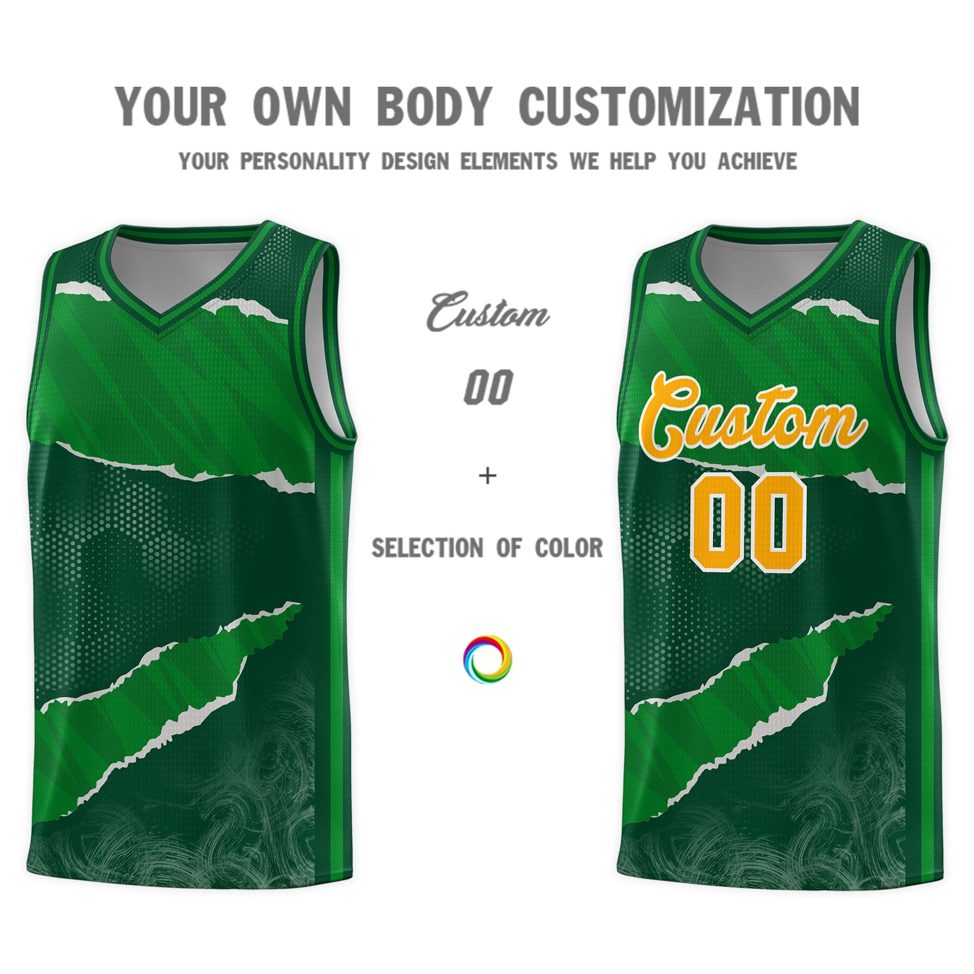 Custom Hunter Green Kelly Green-Hunter Green Tear Graffiti Pattern Sports Uniform Basketball Jersey