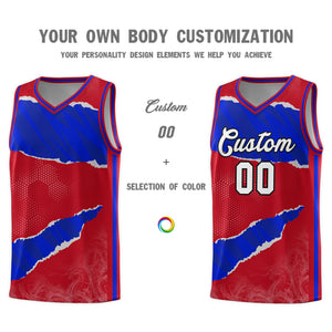 Custom Red Royal-Black Tear Graffiti Pattern Sports Uniform Basketball Jersey