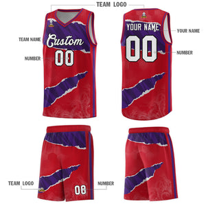 Custom Red Purple-Black Tear Graffiti Pattern Sports Uniform Basketball Jersey