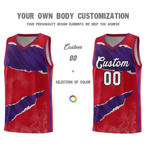 Custom Red Purple-Black Tear Graffiti Pattern Sports Uniform Basketball Jersey